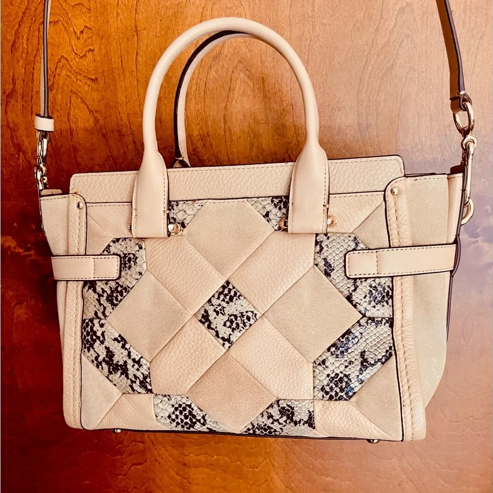 Coach Swagger Exotic Embossed Patchwork Leather/Suede Beechwood Satchel Bag- GUC - Picture 2 of 16